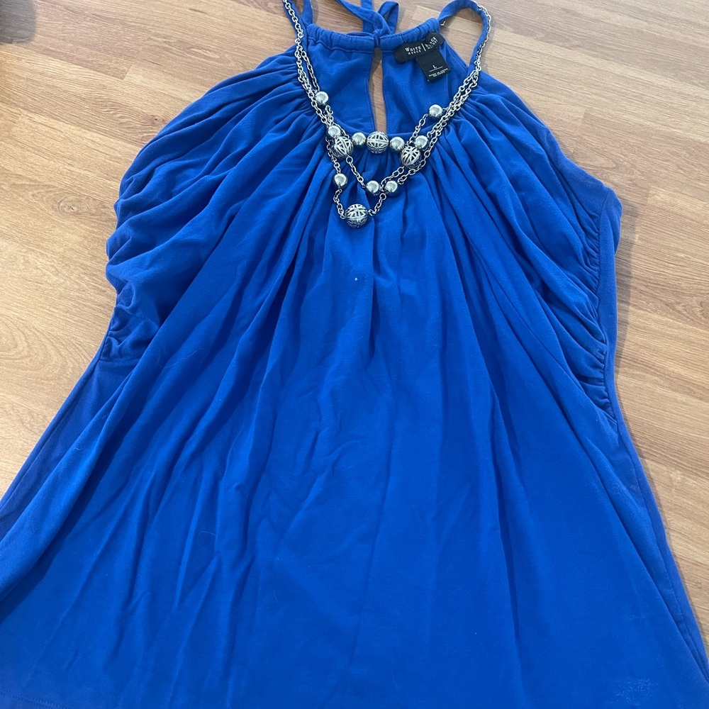 White House Black Market Blue Sleeveless top with Necklace